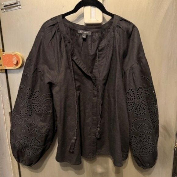 NWOT - Boho Embroidered Linen Bishop Sleeve Peasant Blouse - Picture 3 of 16